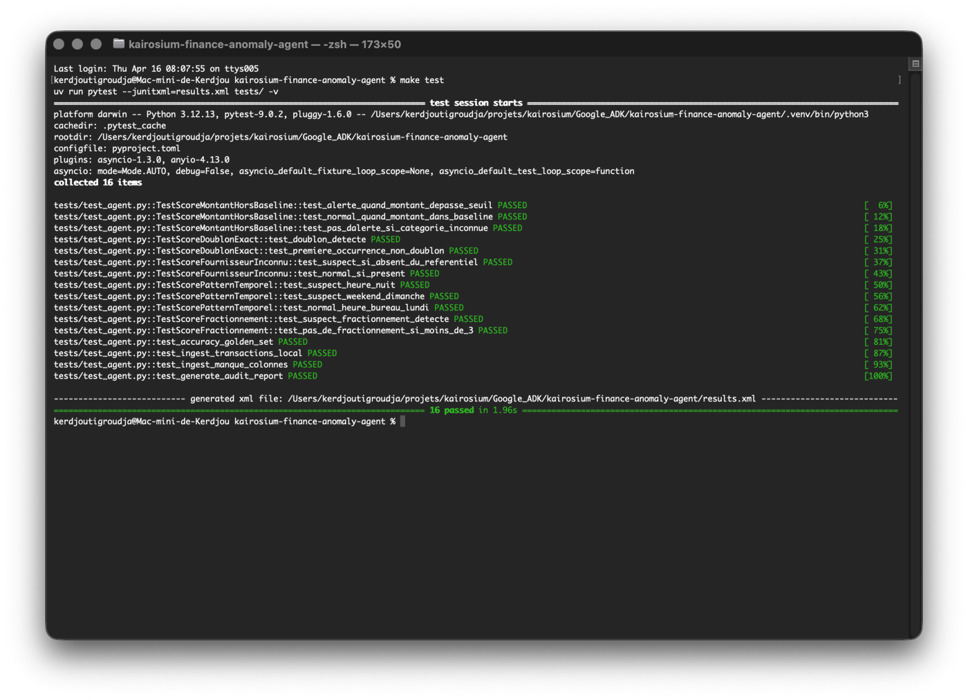 CI : 16/16 pytest PASSED